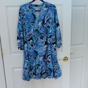 Soft Surroundings Teal and Navy Floral Dress-Beautiful!